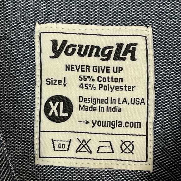 YoungLA Shirt Mens Extra Large Gray Button Front Long Sleeve Casual Preppy Adult - Picture 7 of 10